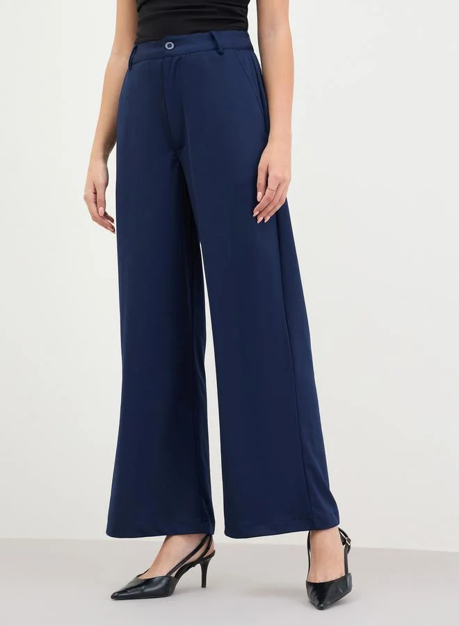 Styli Women Navy Blue Wide Leg Trousers